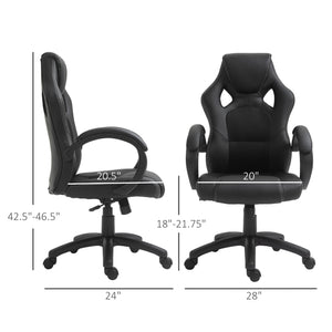 Chaise de bureau gaming Racing avec roulettes pivotantes, appui-tête rembourré et fonction inclinable, noire