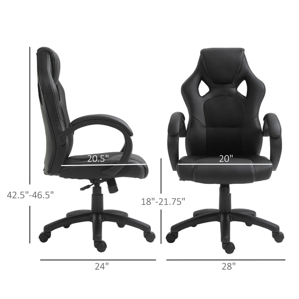 Chaise de bureau gaming Racing avec roulettes pivotantes, appui-tête rembourré et fonction inclinable, noire