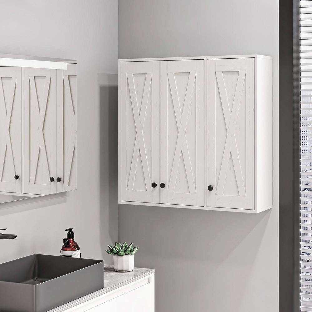 35-in bathroom wall cabinet with 3 doors and adjustable shelves, white