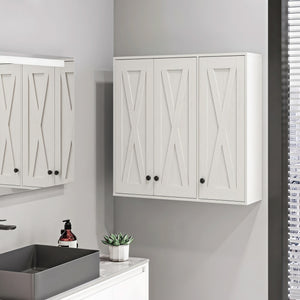 Armoire murale de salle de bain 35 po avec 3 portes et tablettes ajustables, blanc