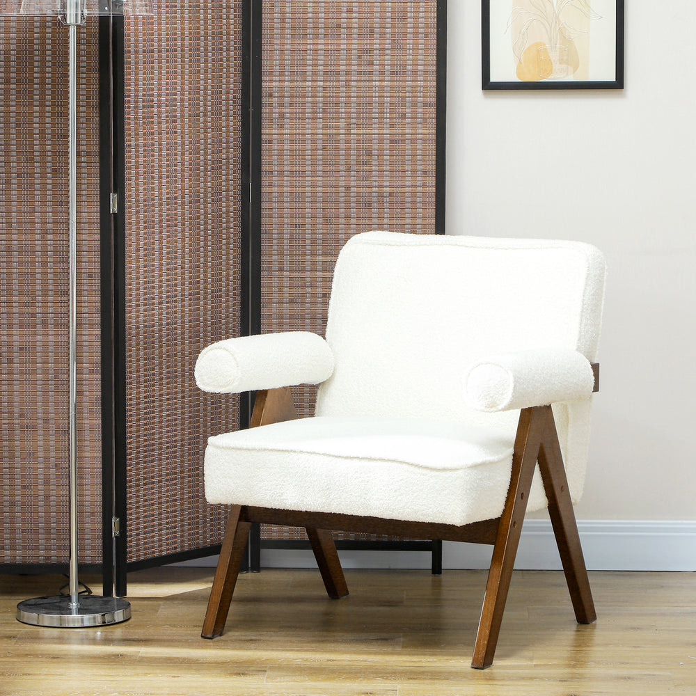 Fauteuil d'appoint en cachemire avec assise large et accoudoirs rembourrés, blanc crème