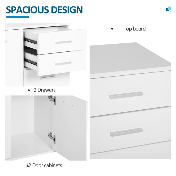 Buffet laqué brillant avec 2 tiroirs et 2 portes, étagère réglable, blanc