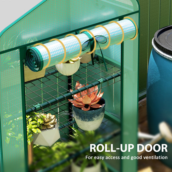 Mini greenhouse with mosquito net roof and roll-up zip door, green