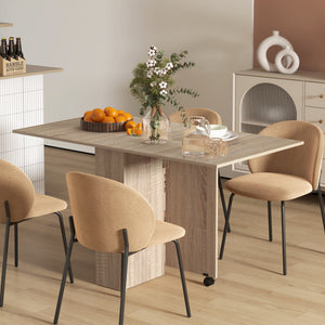Table pliante pliable avec étagères à 2 niveaux et roulettes, bois naturel
