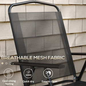 Ensemble bistro 3 pièces pliable avec chaises en maille et table en verre, noir