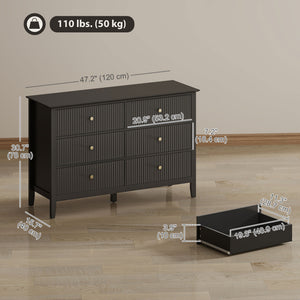 Modern double chest of drawers with 6 drawers for bedroom, living room, hallway, black
