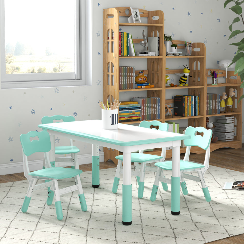 Kids Table and Chair Set (4 Chairs, Adjustable Height, Easy to Clean, Ages 1.5-5), Green
