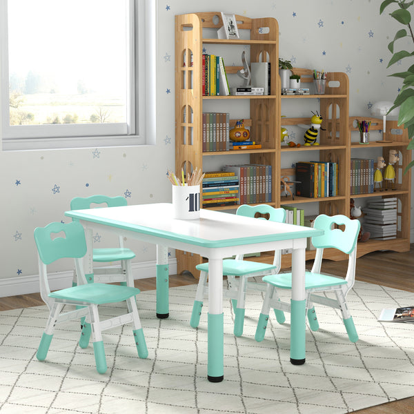 Kids Table and Chair Set (4 Chairs, Adjustable Height, Easy to Clean, Ages 1.5-5), Green