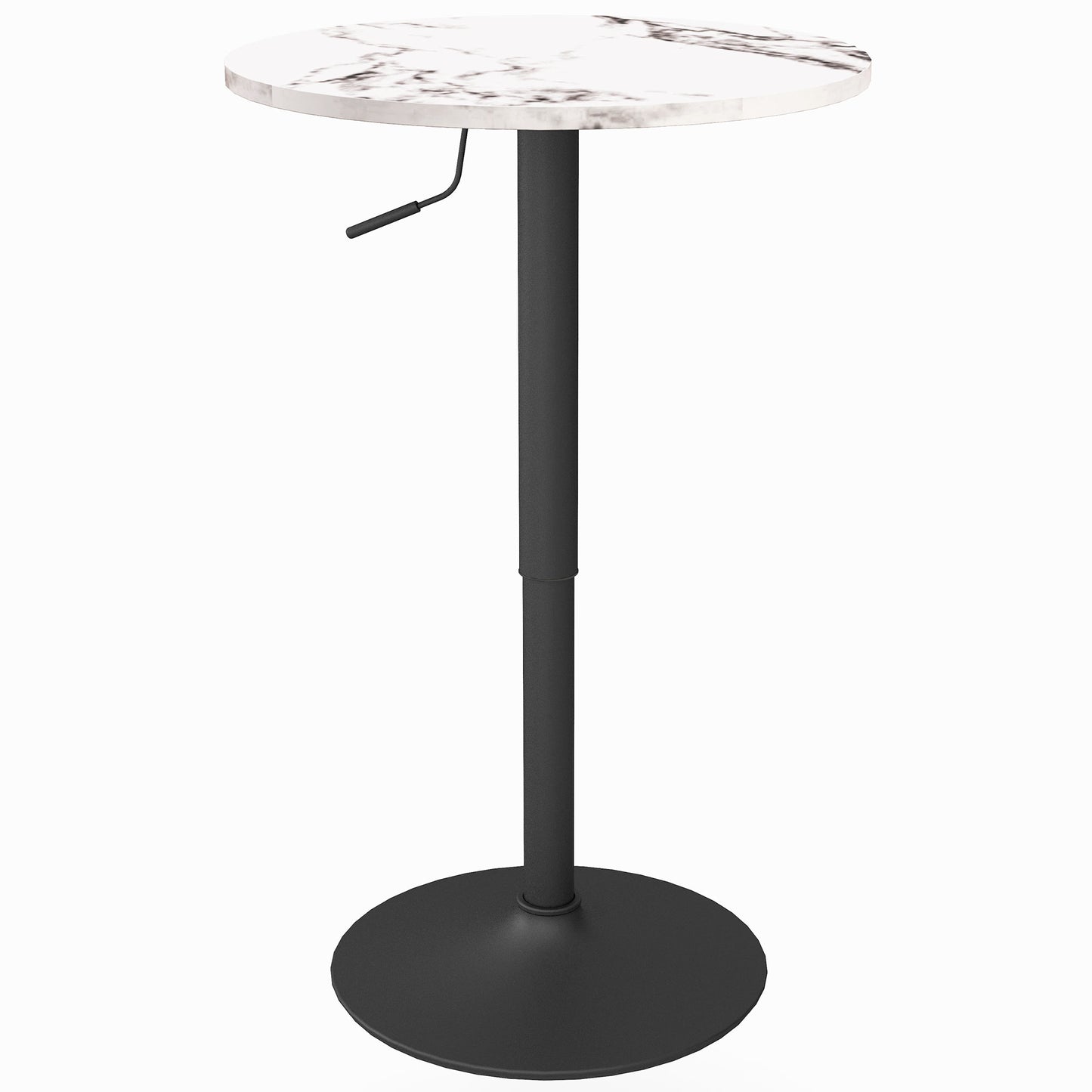 Table de bar réglable pour 2 personnes ronde avec base en acier pour bar à domicile, marbre blanc