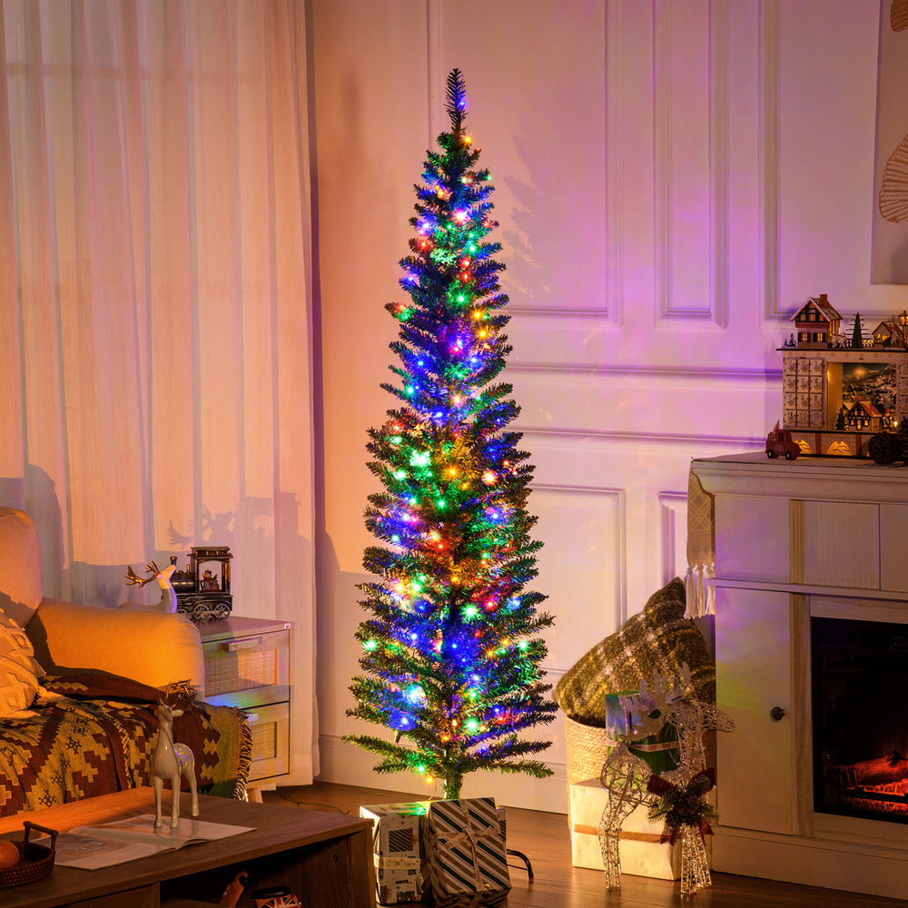 Sapin de Noël artificiel mince de 6 pieds avec lumières LED colorées