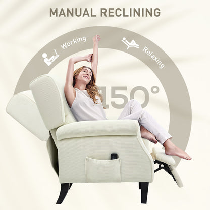 Fauteuil inclinable à dossier relevable avec massage par vibrations, repose-pieds extensible, télécommande, couleur crème