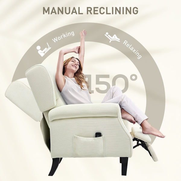 Fauteuil inclinable à dossier relevable avec massage par vibrations, repose-pieds extensible, télécommande, couleur crème