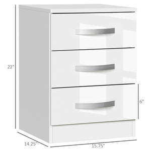 Ensemble de 2 tables de chevet modernes avec 3 tiroirs brillants, blanc