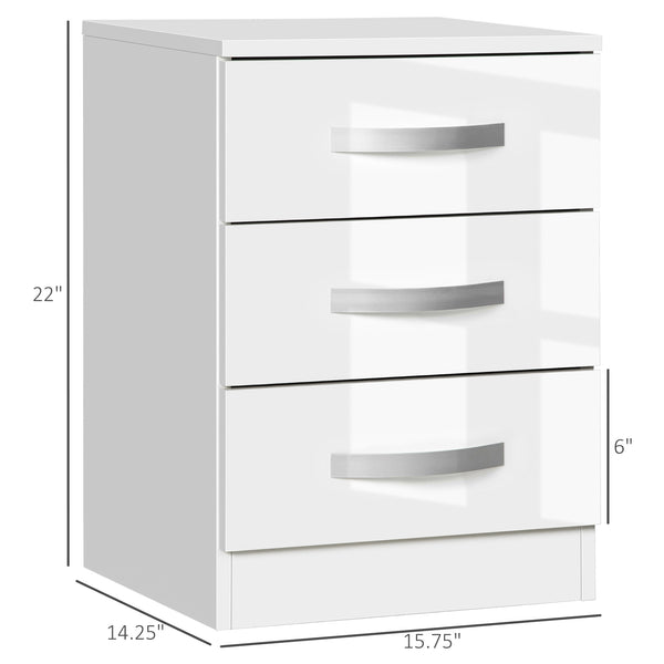 Ensemble de 2 tables de chevet modernes avec 3 tiroirs brillants, blanc