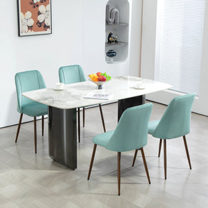 Set of 4 velvet upholstered chairs with steel backrest and legs, light green