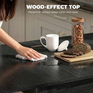 55" Extendable Dining Table for 4-6 Person, Kitchen Table with PU Handle and Felt Pads for Small Spaces, Black