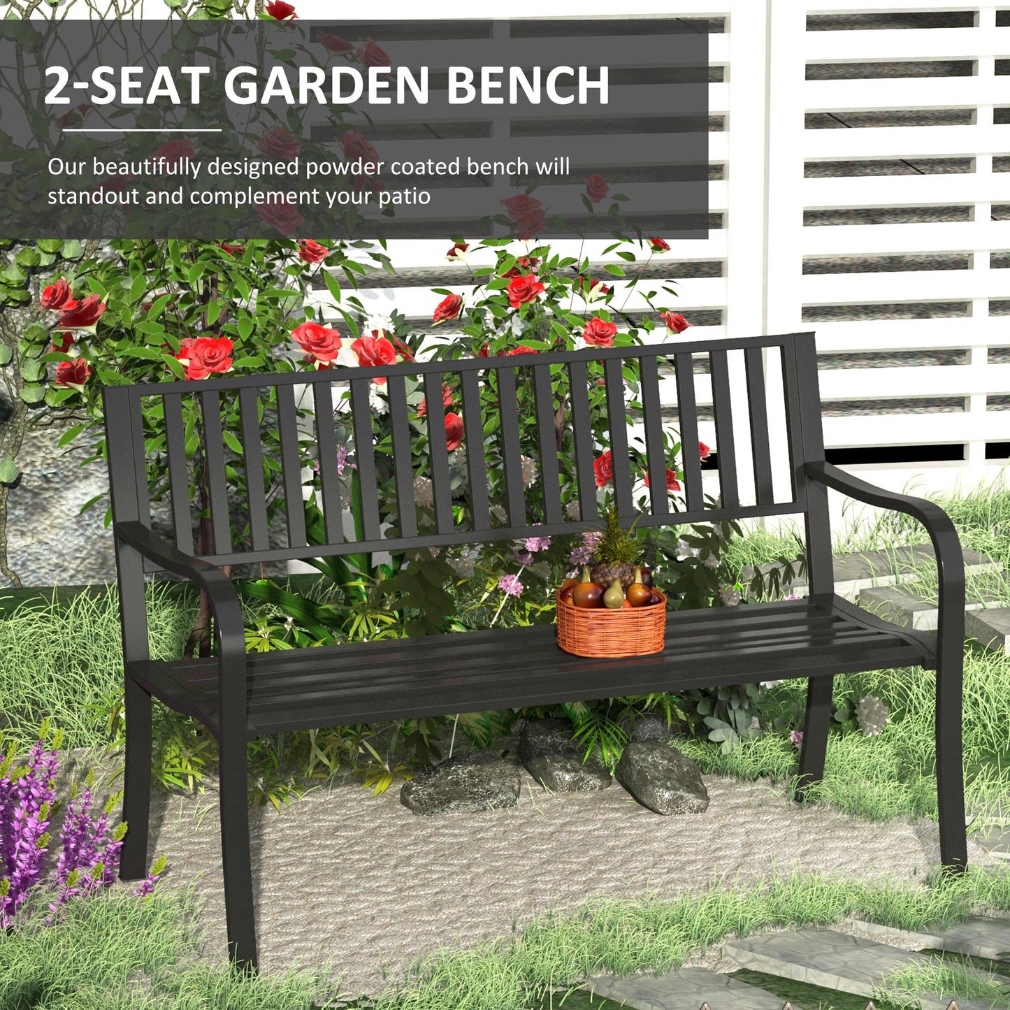 Outsunny 127cm Steel Garden Bench, Metal Park Chair, Brown