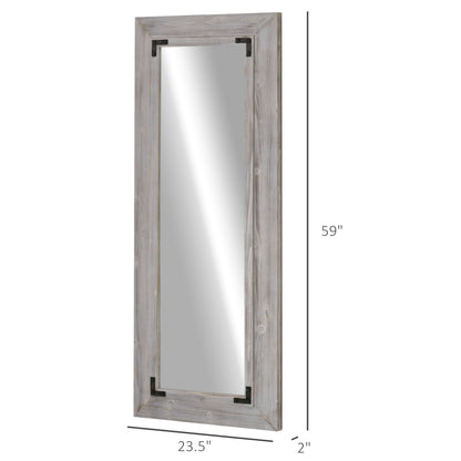 Miroir pleine longueur 140 x 60 cm, montage mural et miroir de sol incliné, vertical ou horizontal pour chambre, gris