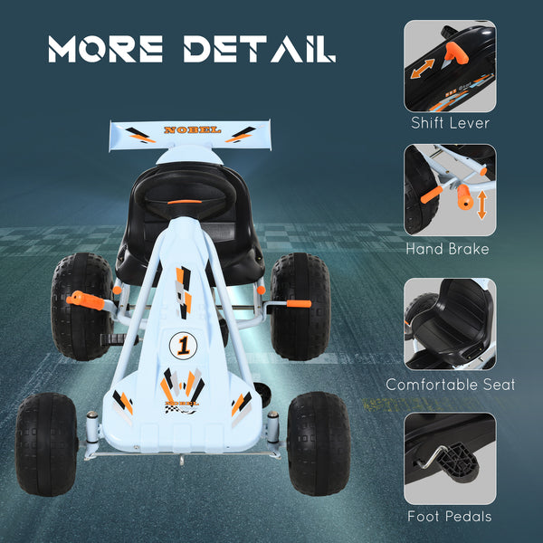 Kart à pédales pour enfants à 4 roues, style mignon avec siège réglable, frein à main et levier de vitesse, pour garçons et filles de 3 à 6 ans