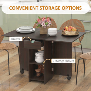 Table à manger pliante avec tiroir et étagères de rangement marron foncé