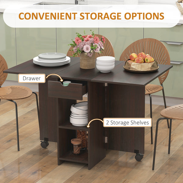 Table à manger pliante avec tiroir et étagères de rangement marron foncé