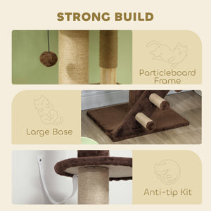 226-264 cm (89-104 in) Cat Tree with Scratching Post, Cat House, 3 Steps, Hanging Ball, Brown