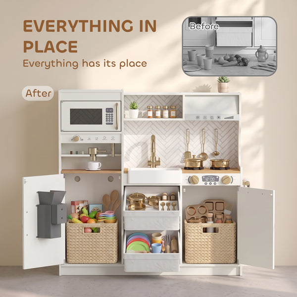 Cuisine de jeu pour enfant avec machine à café, distributeur de glaçons et rangements, blanc