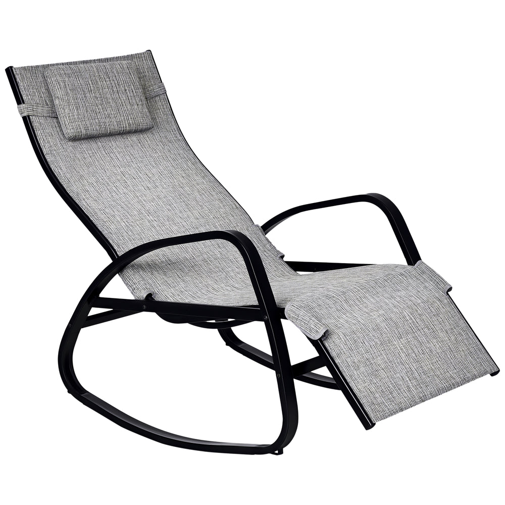 Patio Rocking Lounge Chair Adjustable Texteline Zero Gravity Rocker Outdoor Recliner Seat w/ Pillow, Footrest
