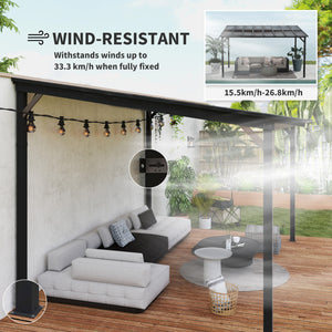 Pergola 10' x 14' à toit rigide, fixée au mur ou autoportante, avec toit en polycarbonate imperméable et indice de protection UPF 50+