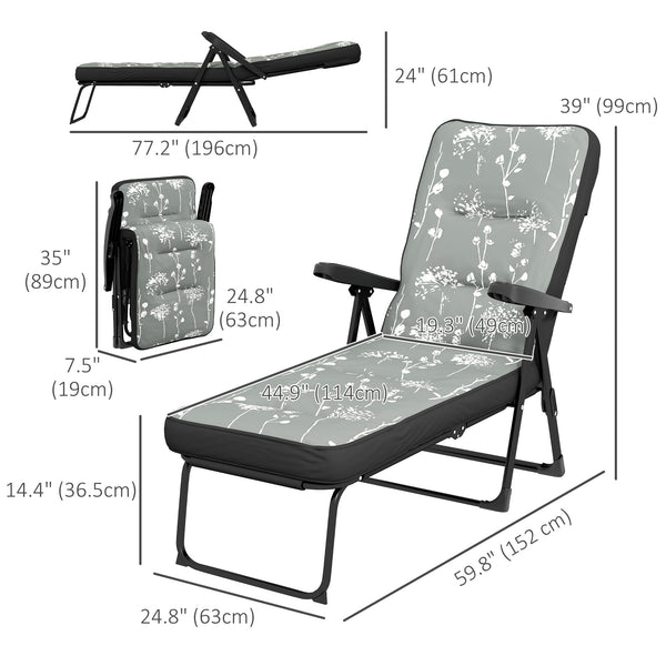 Fauteuil avec coussin rembourré pliant et inclinable, gris