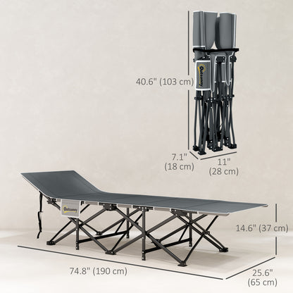 Lit de camp pour adultes avec matelas, sac de transport, poche de rangement, gris clair