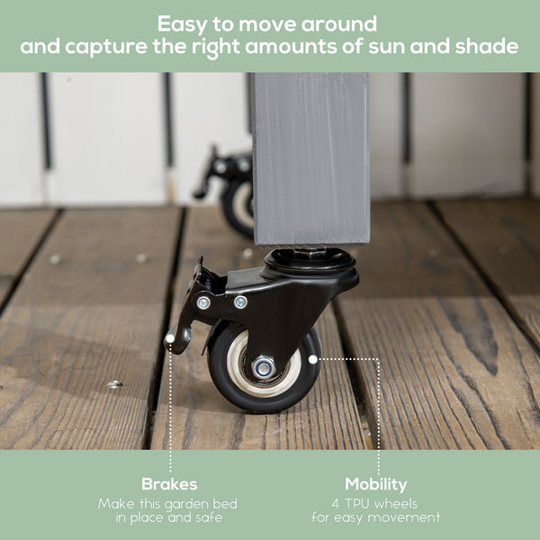 Jardinière surélevée mobile en bois avec roulettes verrouillables et étagère de rangement, gris foncé