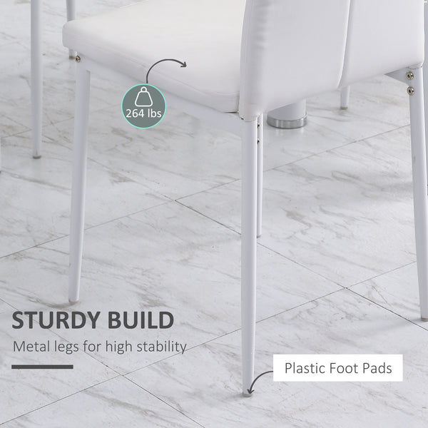 Set of 4 white high-back upholstered chairs with padded seats