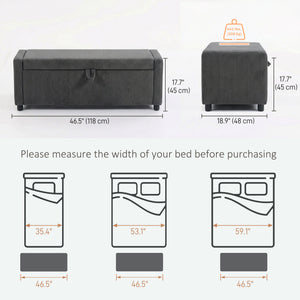 Dark gray corduroy tufted storage ottoman with thick padding, bedroom storage bench