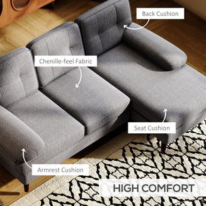 Canapé d'angle moderne avec méridienne avec pieds en bois pour salon, gris