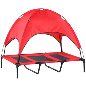 Lit surélevé pour chien avec tente, rouge