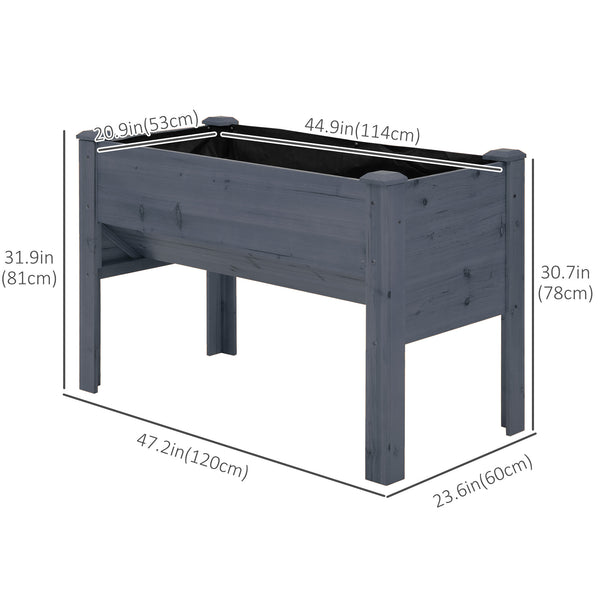 Support surélevé en bois pour plantes avec crochets, gris