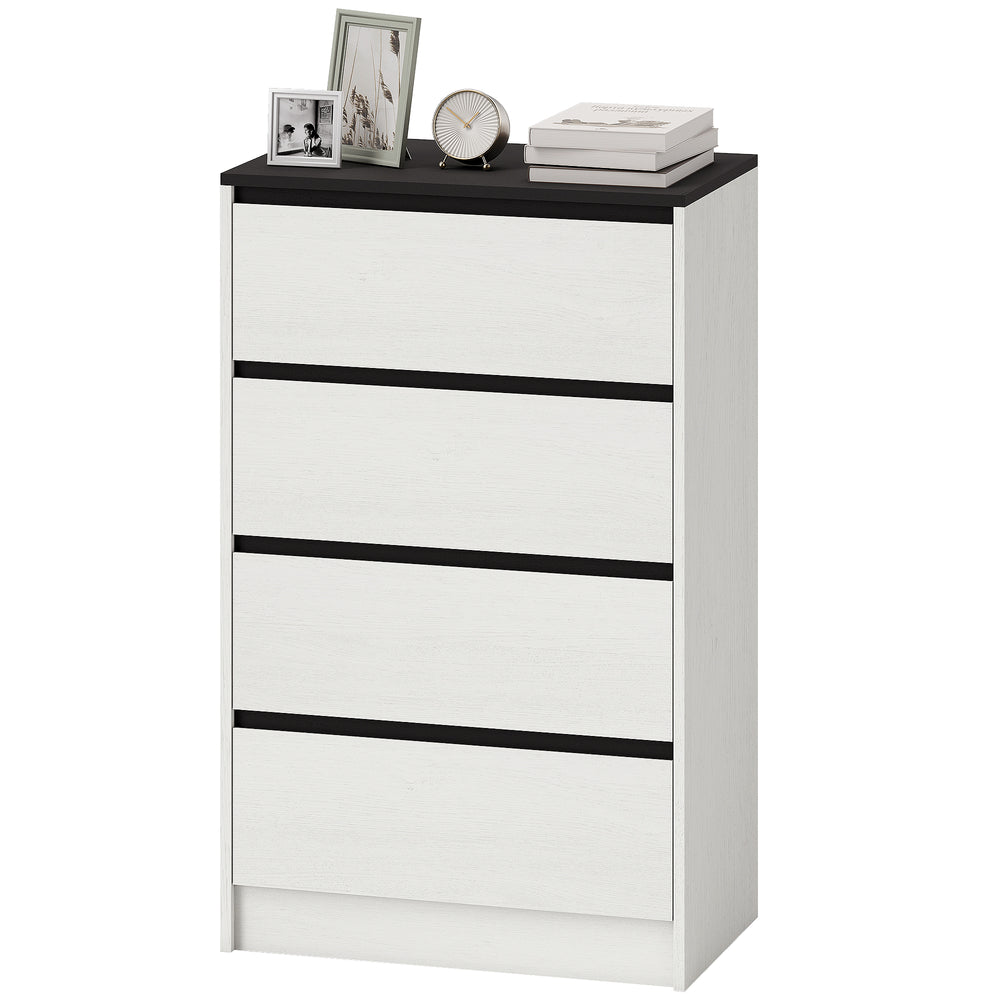 High chest of drawers with 4 drawers - white wood effect.