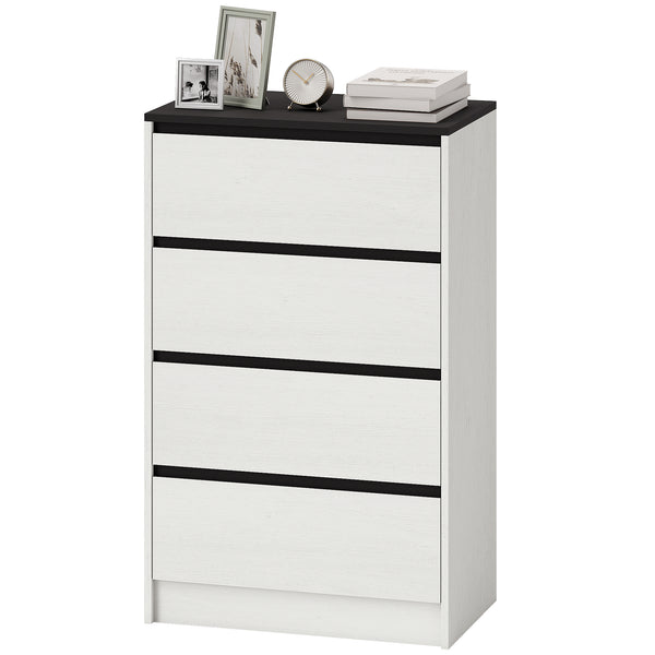 High chest of drawers with 4 drawers - white wood effect.