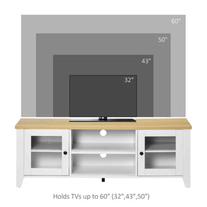 Meuble TV cheminée pour téléviseurs jusqu'à 60 pouces, blanc et chêne