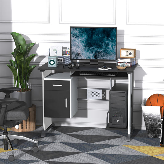 HOMCOM Computer Desk with Keyboard Tray and CPU Holder, Black and White