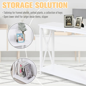 2-Tier Narrow Entryway Console Table, X-Shaped Design, with Storage Shelf for Behind Sofa, Living Room, Hallway, White
