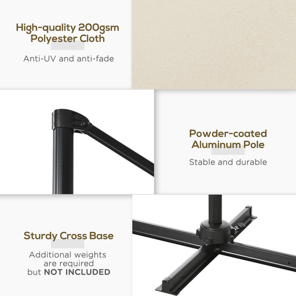 Parasol déporté carré 8 pieds avec rotation à 360°, blanc crème