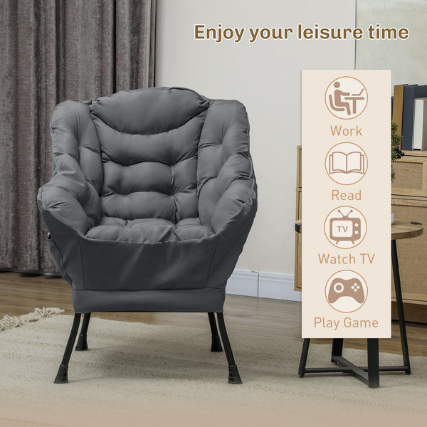 Fauteuil d'appoint moderne avec poches latérales et pieds en acier massif, gris