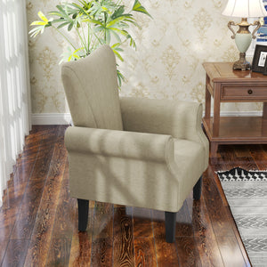 Fauteuil d'appoint en tissu avec pieds en bois, beige