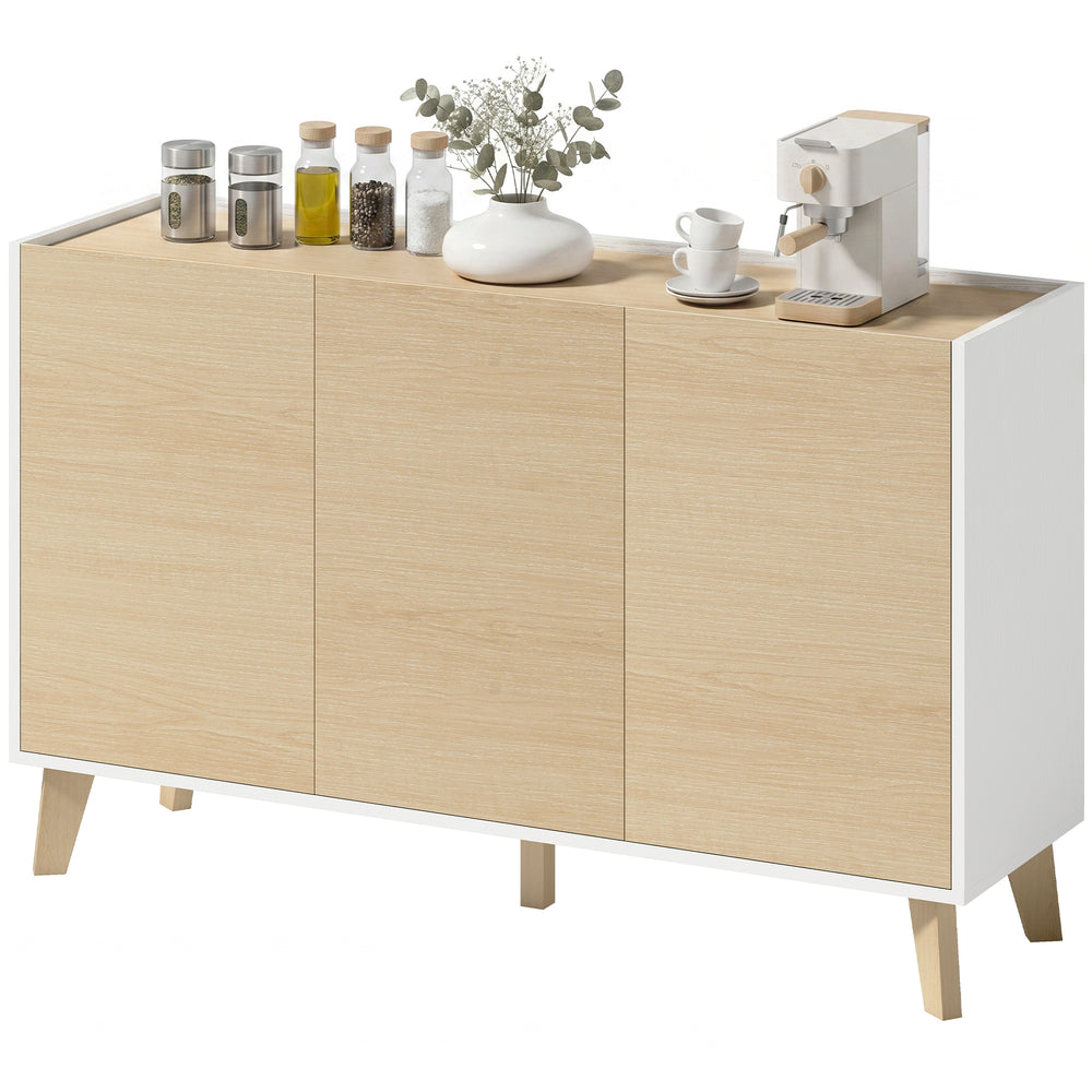 Buffet de rangement moderne avec 6 compartiments, portes à fermeture douce, aspect bois naturel