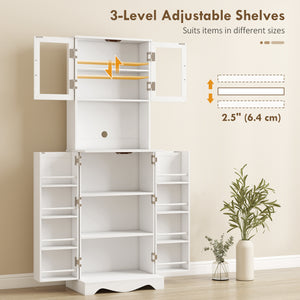 Armoire garde-manger blanche avec portes vitrées, 8 tablettes de porte et espace pour cafetière