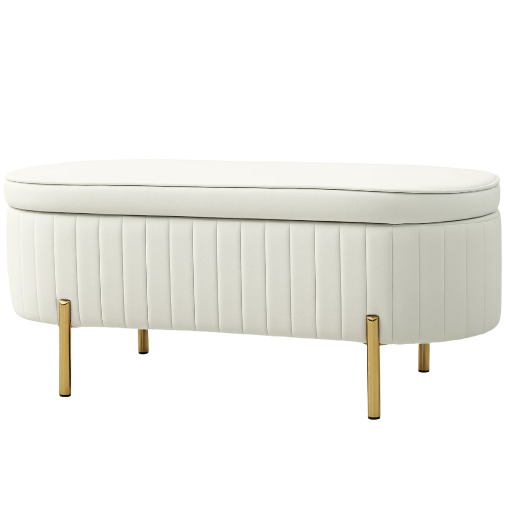 Banc de chambre rembourré capitonné avec pieds en métal, blanc crème