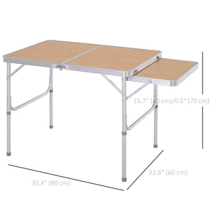 Table de pique-nique 3pieds avec tablette coulissante, en aluminium, hauteur réglable (2 niveaux).