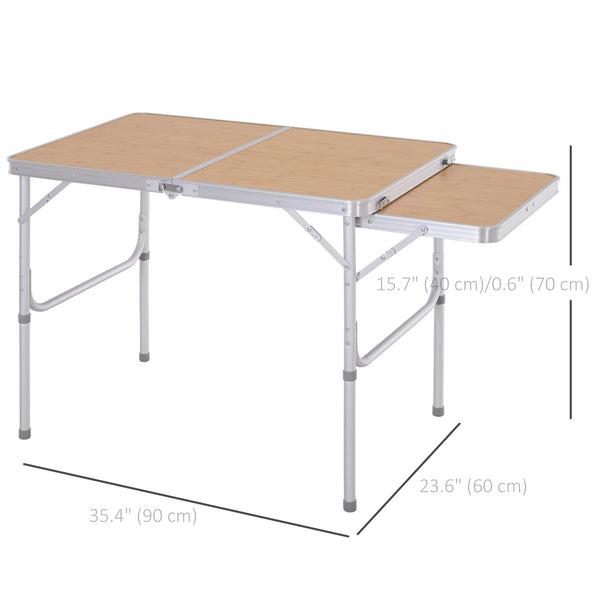 Table de pique-nique 3pieds avec tablette coulissante, en aluminium, hauteur réglable (2 niveaux).